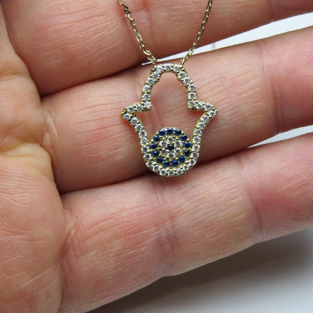 18k Gold Sterling Silver Protection Hand Pendant  Chain